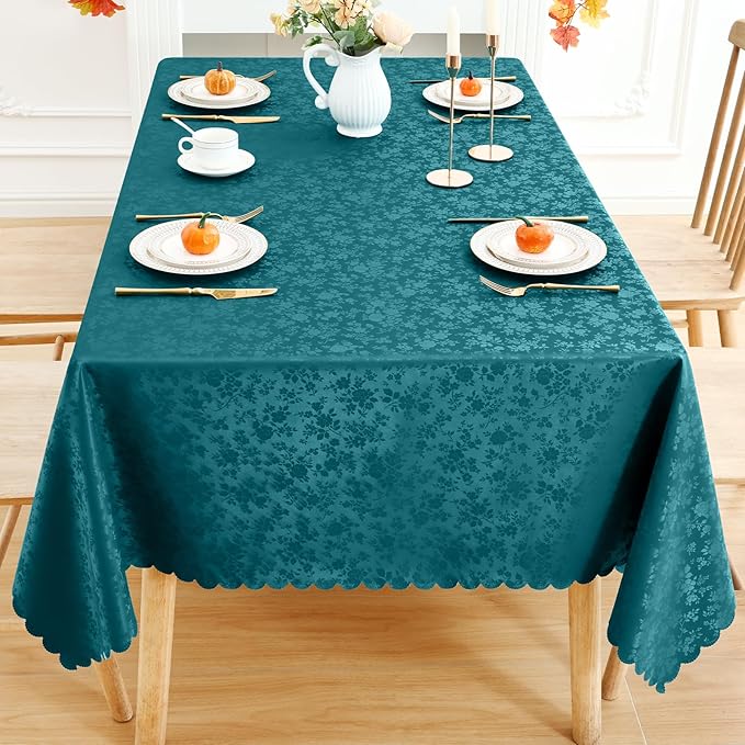 Smiry Rectangle Table Cloth, Waterproof Heavy Duty Vinyl Tablecloths, Wipeable Washable Table Cover for Kitchen and Dining Room (Emerald Green, 60" X 102")