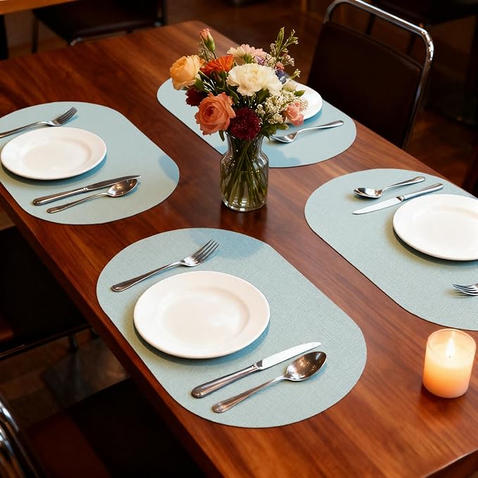 Oval Placemats for Dining Table Set of 2, Washable Leather Table Mats, Waterproof Heat-Resistant Non-Slip Kitchen Placemats, Simple Style Oval Design