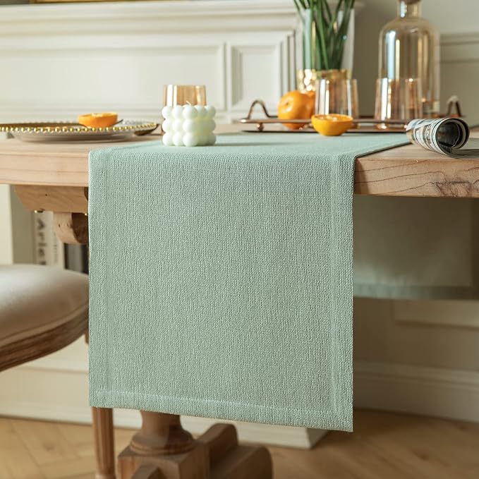 Burlap Style Farmhouse Table Runner, 14x36 Inches Seafoam | Thick Durable Fabric by ZEEMARTONLINE