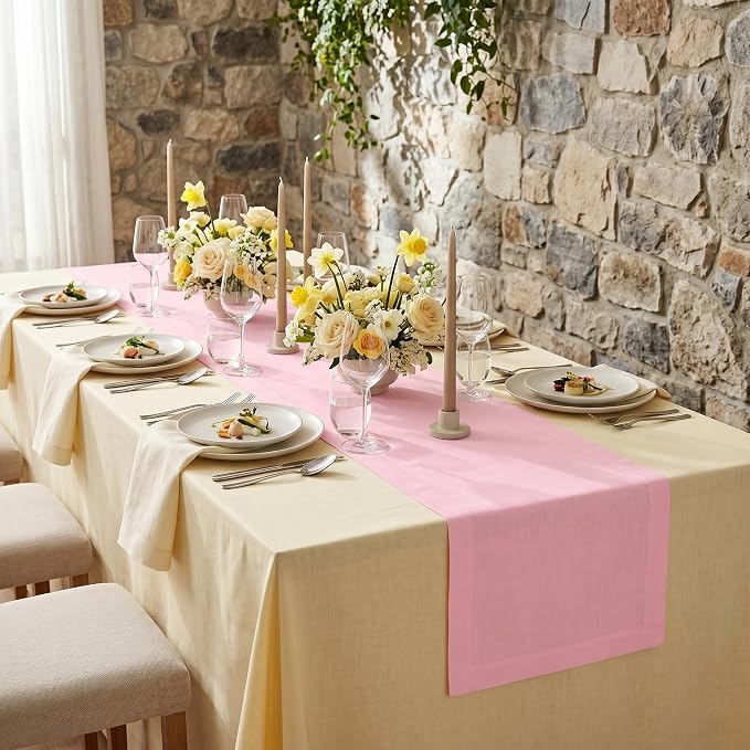 Solino Home 100% Pure Linen Table Runner Pink Lemonade, Fete 14 x 108 in | - Image 4