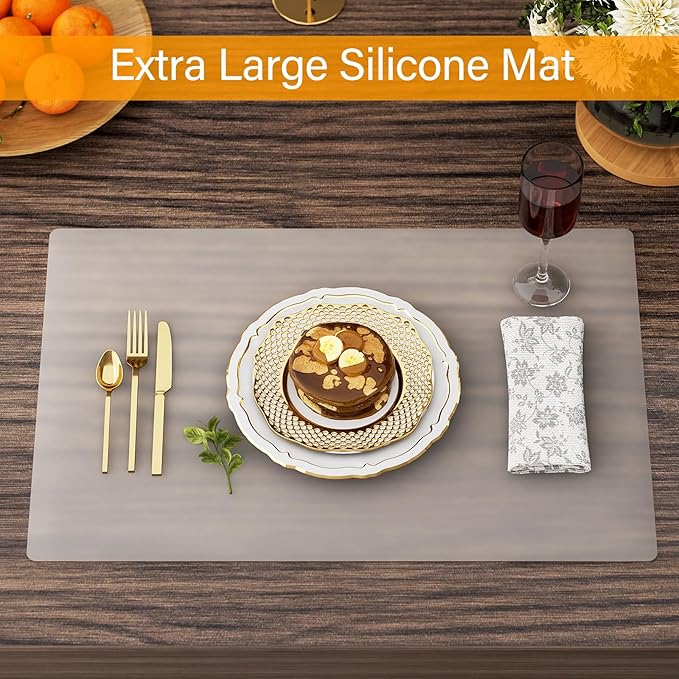 2-Pack Extra Thick Silicone Counter Mats - 24”x16” Large Heat Resistant Kitchen Countertop Protector, Non-Slip Hot Pad Trivet for Air Fryer, Hot Pots & Pans, Coffee Maker(White Translucent)