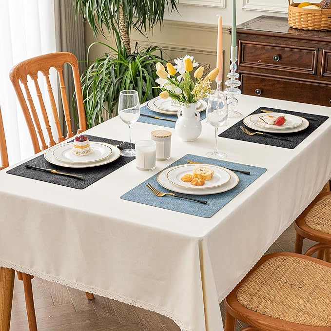 Romanstile Reversible Vinyl Placemats Set of 4, Faux Leather 100% Waterproof Oil-Proof Wipeable Place Mats, Heat Resistant Dual Sided Table Mats for Kitchen/Dining/Party (Grey Sky Blue, 12 x 17 Inch)