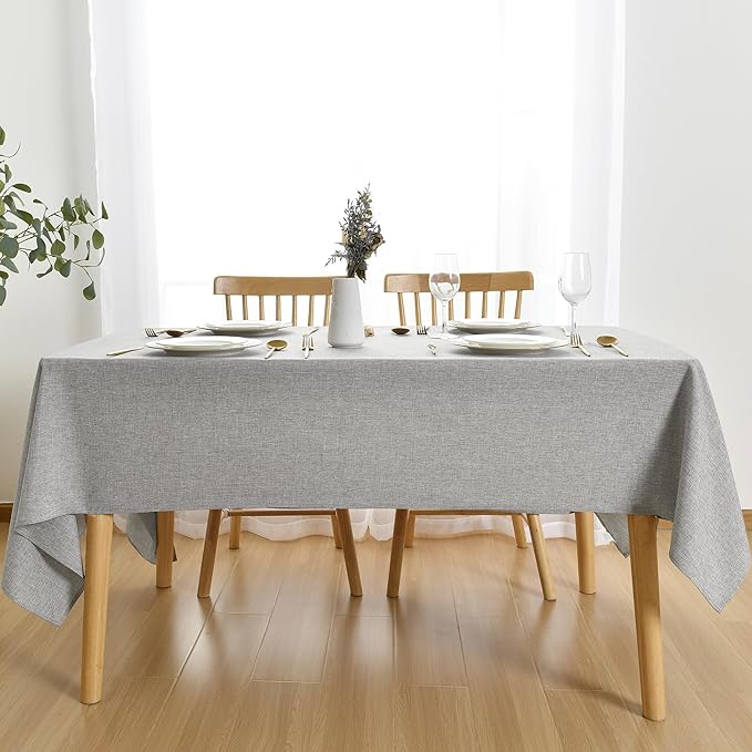 JIUZHEN Square Table Cloth Faux Linen Farmhouse Tablecloth Wrinkle and Stain Resistant Decorative Fabric Table Cover for Kitchen, Dining Room, Parties and Camping, Light Grey, 54 x 54 Inch