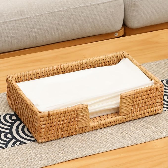 Rattan Napkin Holder Rectangle, 9.5" x 5.5" x 2", Wicker Napkin Tray, Woven - Image 6