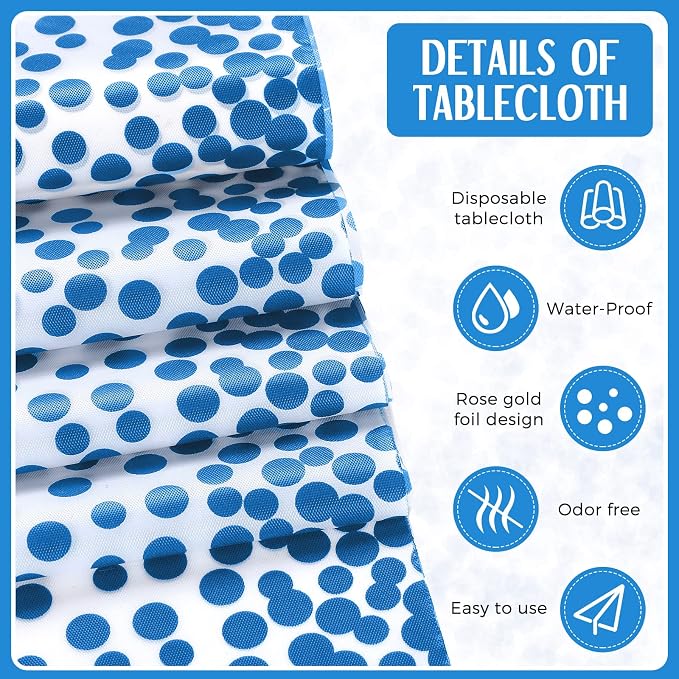 24 Packs Baby Blue and White Disposable Plastic Tablecloths and Satin Table - Image 3