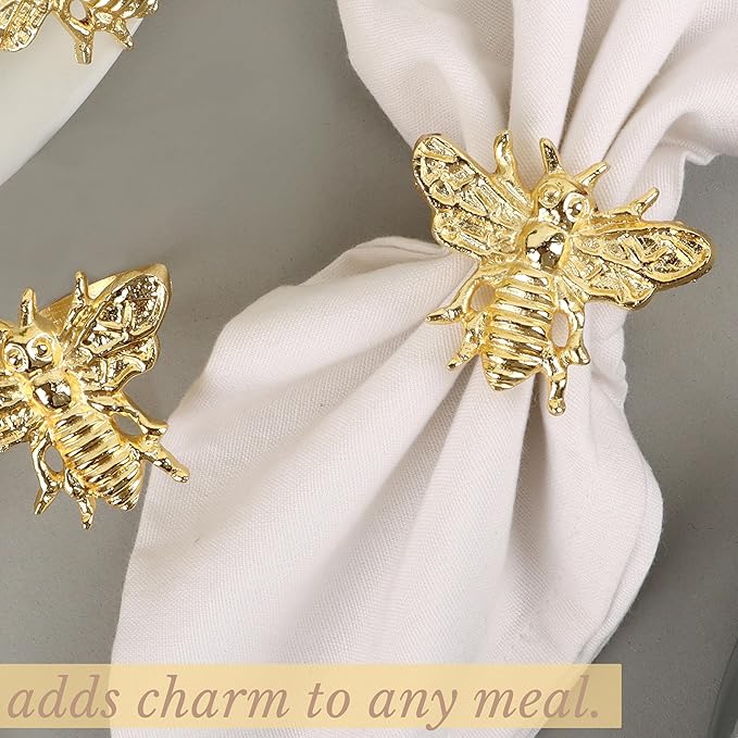 ALPHA Living HOME 12 Pcs Decorative Bee Napkin Rings - Metal Napkin Rings Table Decor Napkin Ring, Dining Cloth Napkin Holder, Farmhouse Napkin Ring, Modern Napkin Holders (Gold)