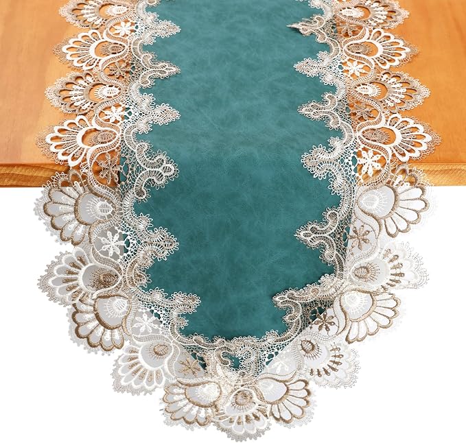 Lace Table Runner, Waterproof Oil-Proof PU Leather Table Runner by Jeloris
