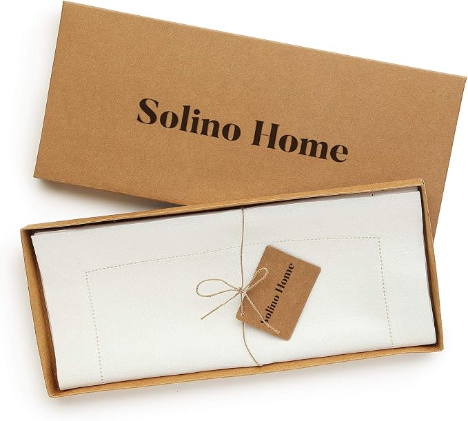 Solino Home 100% Pure Linen Dining Table Runner Ivory Hemstitch, 14 x 90 in | - Image 5