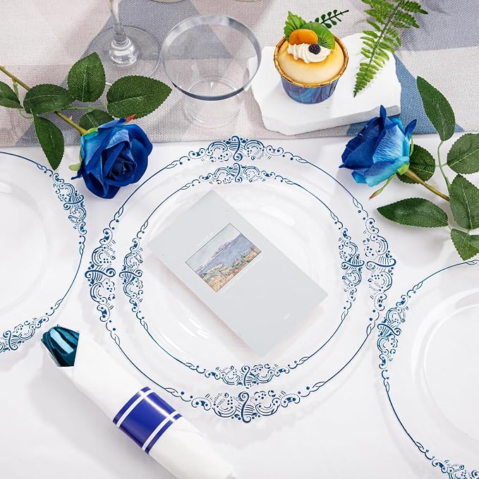 175 Pcs Clear Blue Plates for Graduation | Blue Party Plates Set for 25 Guests - Image 6