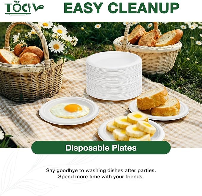 Compostable Paper Plates 6 Inch 300-Count Disposable Heavy Duty Party Small White Plates for Appetizer Dessert Cake Birthday Holiday Kids Party Supplies