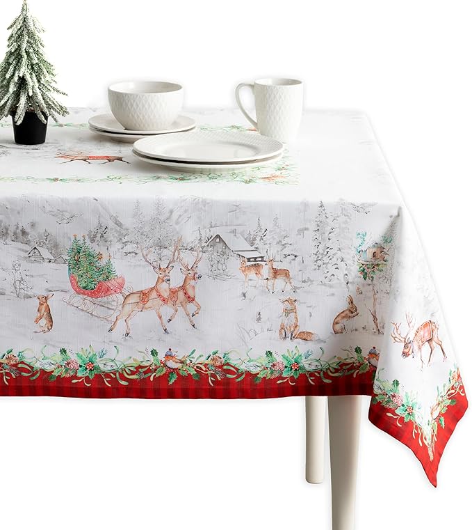 Maison d' Hermine Table Cloth Square Table 100% Cotton 54 x 54 Inches Fall Tablecloth Reusable Everyday Use for Thanksgiving Christmas Decorations Dining Farmhouse Party (Christmas Tradition)