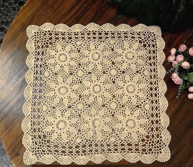 Cotton Handmade Crochet lace Table Runners Square Tablecloth Doilies Doily - Image 2