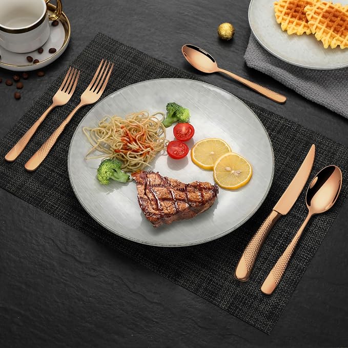 Hammered Rose gold 30 Pieces Set Silverware Set - Image 6