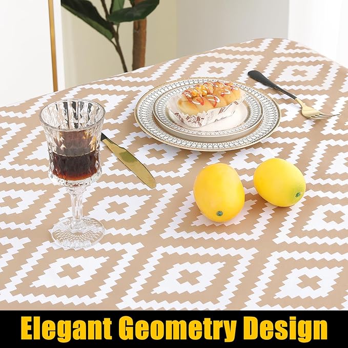 Smiry Rectangle Table Cloth Cover, Waterproof Elastic Fitted Picnic Tablecloth for 5 Foot Tables, Wipeable Flannel Backed Vinyl Tablecloths for Camping, Dining, Outdoor (Khaki, 30" x 60")