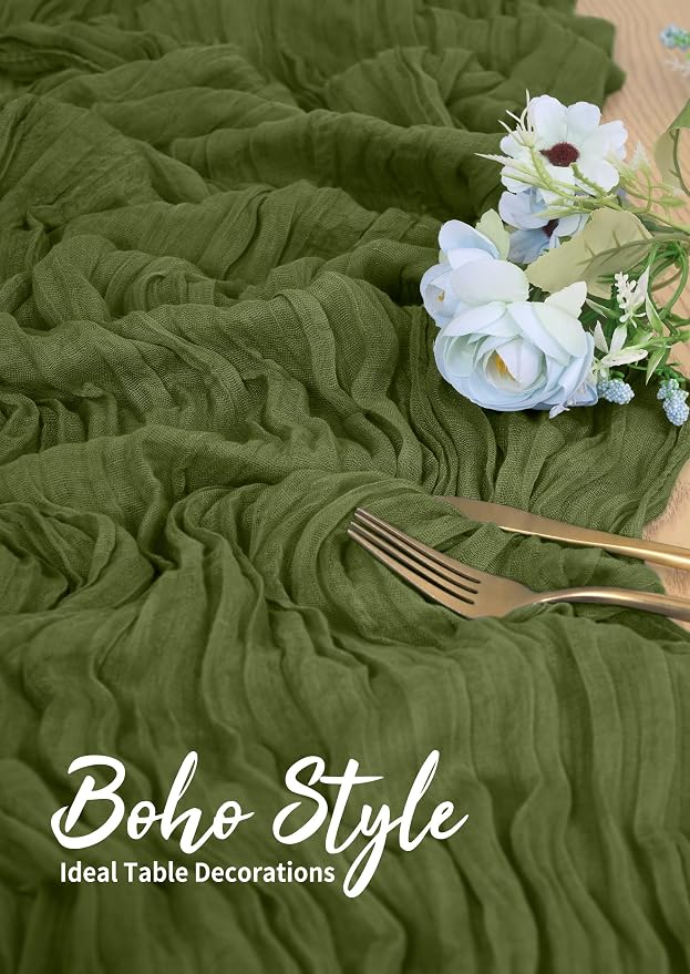 Pesonlook Cheesecloth Table Runner Olive Green, 10 Pack 17.7x108 inch, Long | - Image 5