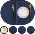 Homaxy Round Faux Leather Placemats and Coasters, Washable Dual-Side Table Mats, Wipeable Heat-Resistant Dining Place Mats for Outdoor and Indoor, Set of 4, Diameter 13 and 3.93 inch, Navy Blue