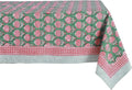 ATOSII Roma Green 100% Cotton Rectangle Spring Summer Tablecloth, Handblock Floral Table Cloth Linen for Kitchen Dining I Parties Wedding Outdoors Easter Picnics Holidays I 72 X 140 Inches I 12 Seater