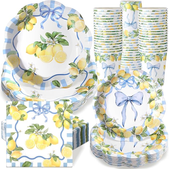 250 Pcs Amalfi Lemon Disposable Paper Plates and Napkins | Italian Amalfi Coast by Newtay