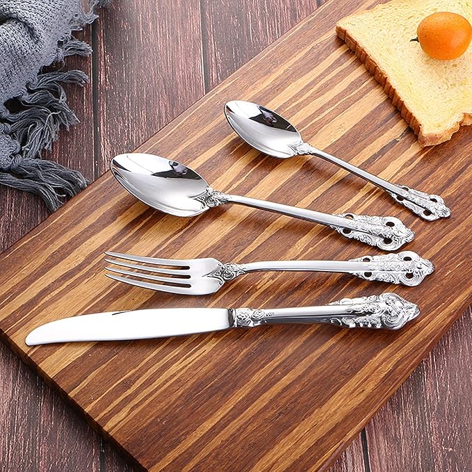 Silverware Set 18/10 Stainless Steel Flatware Sets Palace Style 56 Piece Delicate Cutlery Set for 14 Durable Home Kitchen Wedding Tableware Utensil Include Knifes Teaspoons Forks and Spoons