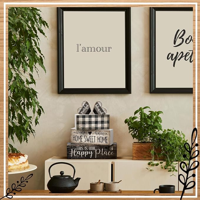 Moucuny 4 Pcs Farmhouse Decor Black and White Farmhouse Tiered Tray Decorations - Image 6
