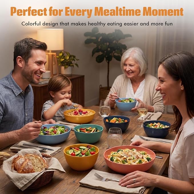 Plastic Bowls Kitchen Set for Cereals, Soup – Salad Bowl Set of 6 for Hot Cold - Image 8