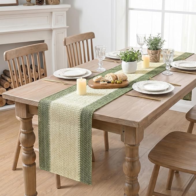 Artoid Mode Dark Green Farmhouse Rustic Paper Braided Table Runner, Seasonal - Image 5