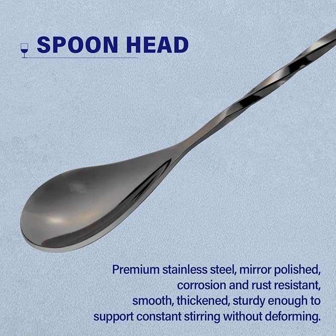 Bar Spoon Cocktail Mixing Stirrers, 12” Long Handle, Long Drink Spoons - Image 3