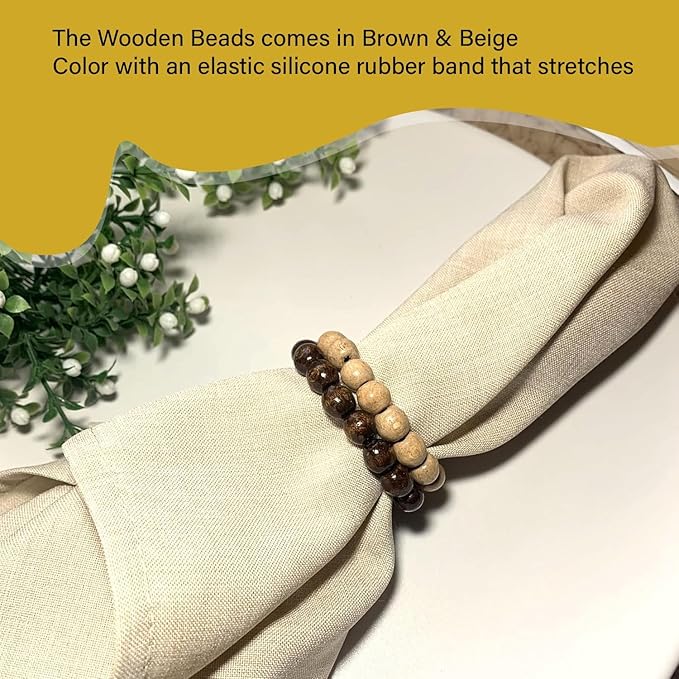 Napkin Rings Set of 6 - Modern Napkin Holder Rings with Wooden Beads | Dinner Napkin Ring for Holiday & Christmas, Birthday Party, & Wedding Decor - Farmhouse Napkin Rings Bulk (Specia)