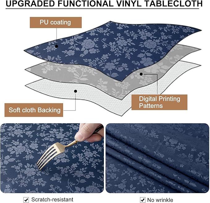 Smiry Square Table Cloth, Waterproof Heavy Duty Vinyl Tablecloths, Wipeable Washable Table Cover for Kitchen and Dining Room (Navy, 60" X 60")
