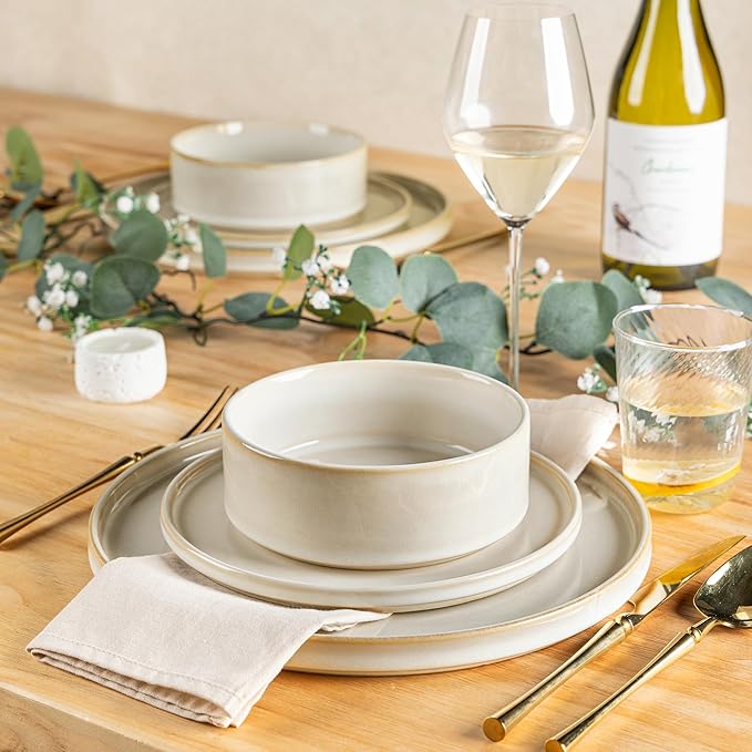 AmorArc Ceramic Dinnerware Sets, Handmade Reactive Glaze Stoneware Plates and Bowls Sets,Highly Chip and Crack Resistant | Dishwasher & Microwave Safe Dishes Set, Service for 4 (12pc)