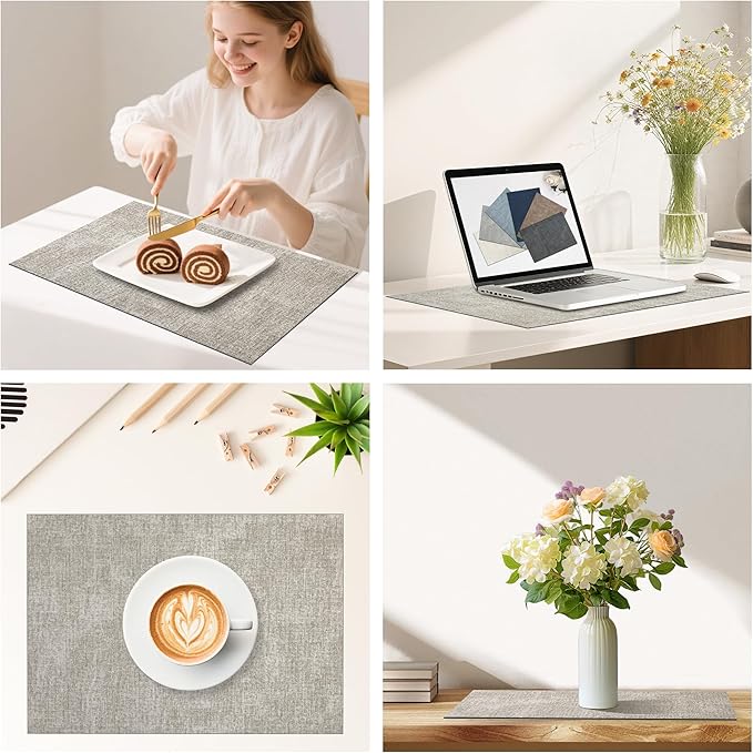 DOLOPL Placemats Set of 12, Reversible Wipeable & Heat Resistant Place Mats, Modern Faux Leather Table Mats for Kitchen, Neutral Waterproof Tablemats for Dining Table Decor, Wedding, Party(Grey)
