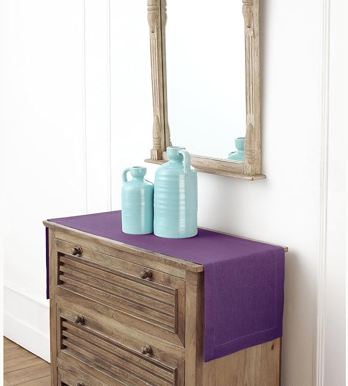 Solino Home 100% Linen Table Runner Purple, Classic Hemstitch 14 x 60 in | - Image 4