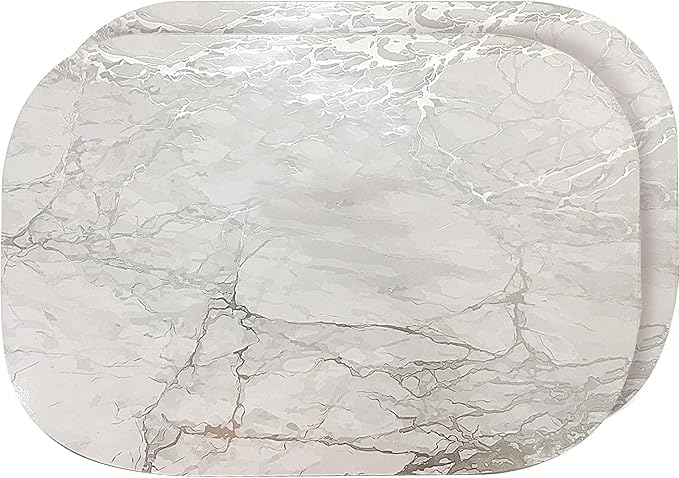 Dainty Home Silver Marble Oval Cork Placemats - Heat Resistant Placemats, Non-Slip, Easy Clean Placemats for Elegant Dining - 12"x18" Set of 2 - Perfect for Stylish, Modern Homes