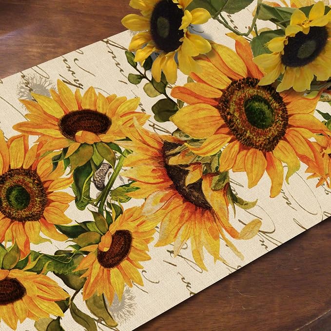 Seliem Fall Sunflowers Table Runner, Vintage Spring Summer Flower Home Kitchen - Image 4