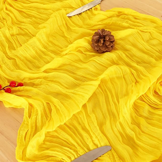 3 Pack Yellow Cheesecloth Table Runner 120 Inch Boho Wedding Decor | - Image 5