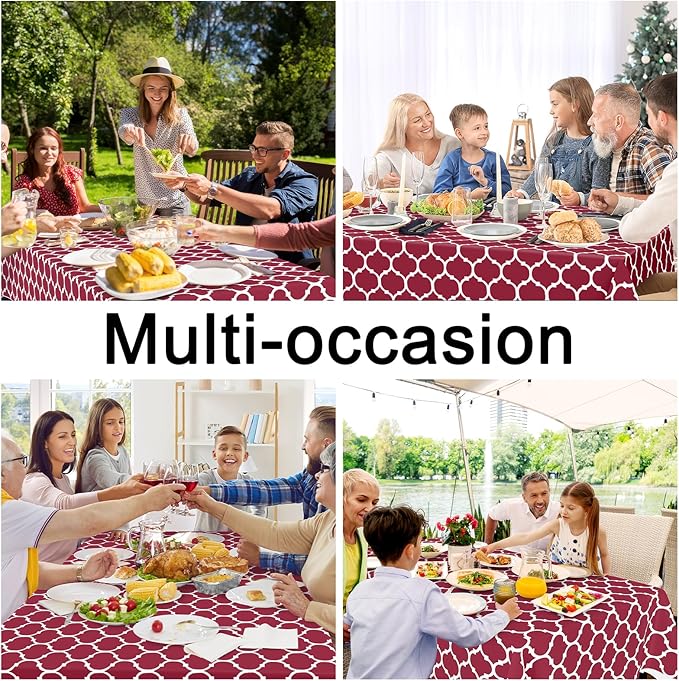 Smiry Rectangle Table Cloth, Waterproof Vinyl Tablecloth with Flannel Backing for Rectangle Tables, Wipeable Spillproof Plastic Tablecloths for Dining, Camping, Indoor and Outdoor (52"x70", Burgundy)