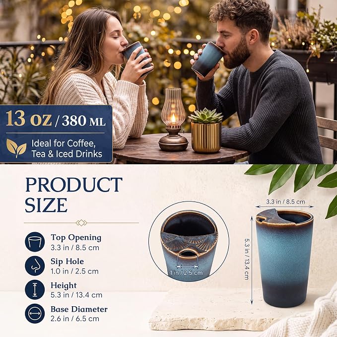 1 Pack Ceramic Coffee Mug with Sip Hole, 14.5 oz Handleless Tumbler Cup with 1 - Image 2
