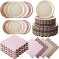 200 Pcs Boho Party Supplies Plates and Napkins Tableware Set Serve 25 Guests Includes Scalloped 9" 7" Paper Dessert Dinner Plate Napkins for Spring Birthday Wedding Baby Shower Tea Party