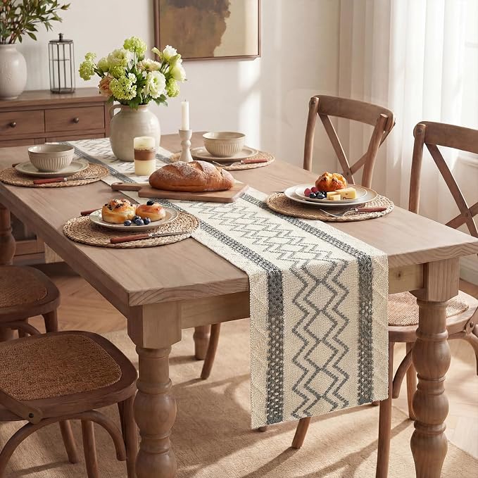 Artoid Mode Dark Grey Stripe Diamond Woven Table Runner 12x60 Inch | Holiday - Image 5