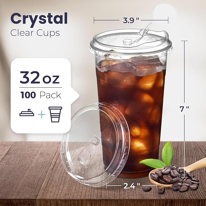 Fit Meal Prep 100 Pack 32 oz Clear Plastic Cups - Image 2