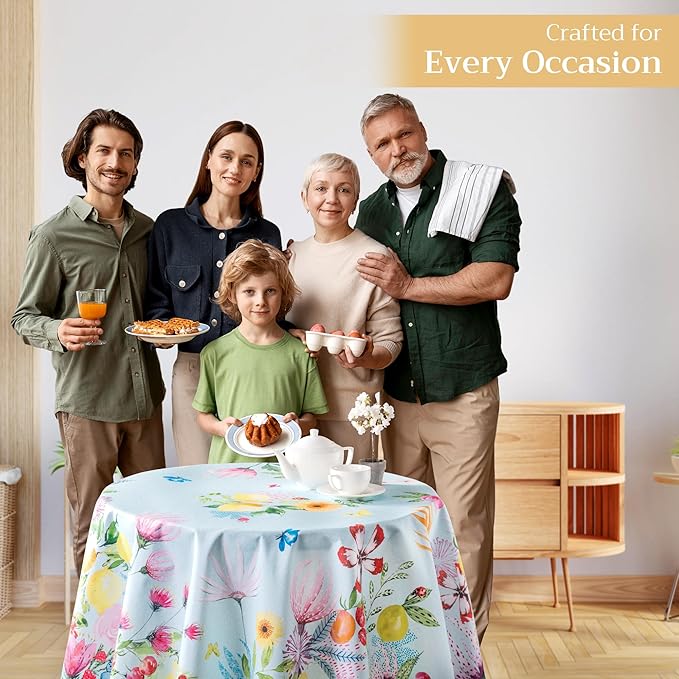Maison d' Hermine Table Cloth Round Table 100% Cotton 69 Round Inches Tablecloth Reusable Decorative for Dining Room Farmhouse Home Valentines Day Decorations Spring Summer - Jardin D'Ete - Mint