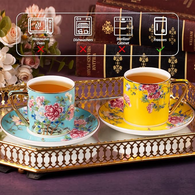 KAMMAK Tea Cup and Saucer, Ceramic Coffee Cups, 7.5 oz, Afternoon Tea and - Image 6