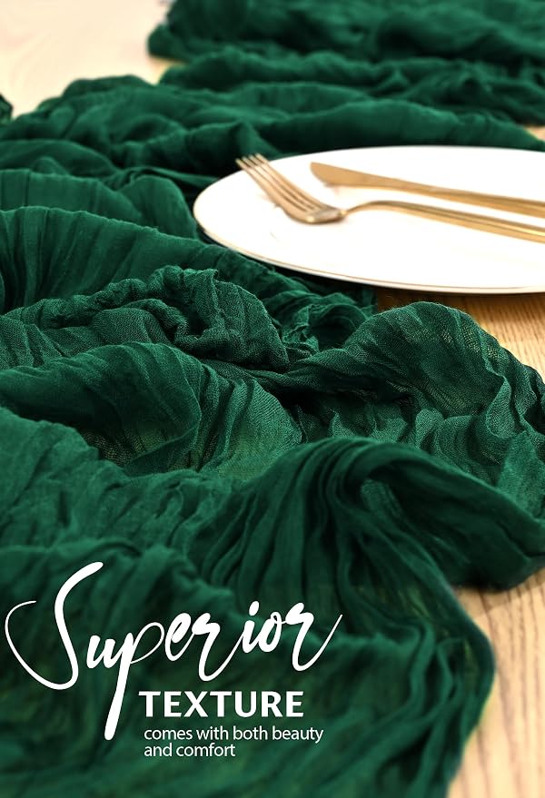 4 Pack Cheesecloth Table Runner 10FT Emerald Green Table Runner Boho Gauze - Image 4