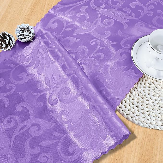 MILVOWOC 12 Pack Lilac Satin Table Runner, 12 x 72 Inch | Jacquard Damask - Image 3