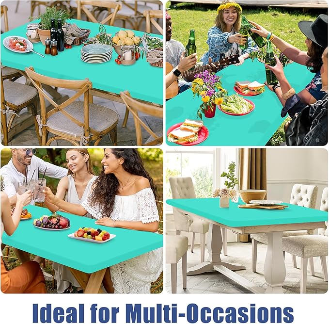 Spandex 8 Foot Rectangle Table Cloth 2 Pack, Elastic Fitted Tablecloths for Picnic, Stretch Washable Patio Table Cover for Outdoor, Camping, Banquet and Parties(Aqua Blue, 30"x96")