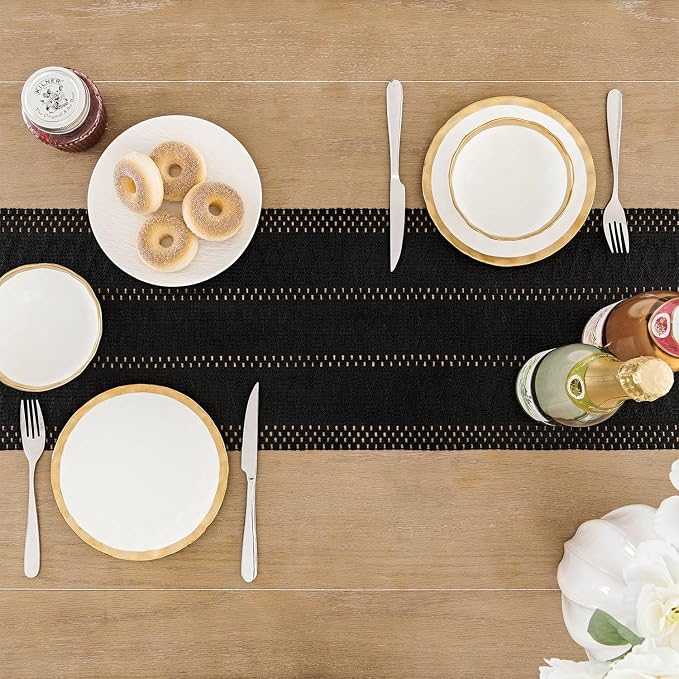 Macrame Style Boho Table Runner, 12x48 Inch Black | Woven Boho Table Runner - Image 4