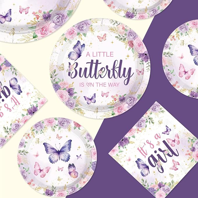 250 Pcs Butterfly Baby Shower Decorations, Serves 50 | A Little Butterfly is on - Image 2