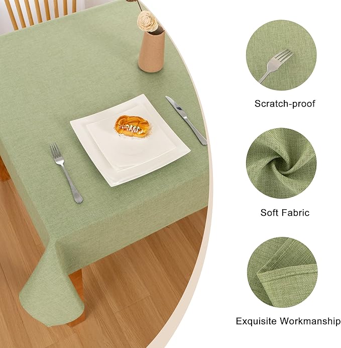 Hiasan 2 Pack Faux Linen Rectangle Tablecloth - Wrinkle and Stain Resistant Washable Table Cloth for Kitchen Dining Room Holiday Table Cover for Party Dinner, Green, 60 x 84 Inch