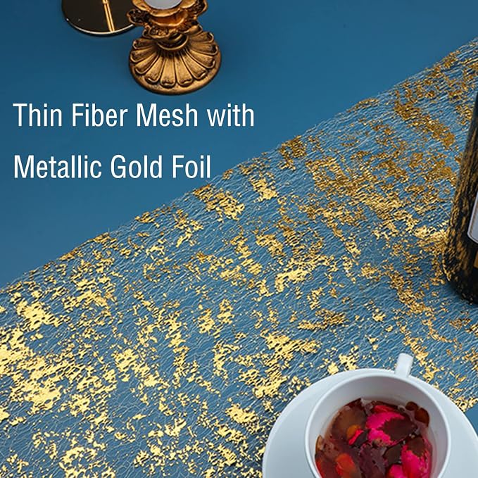 Snowkingdom Glitter Metallic Gold Table Runner 11 Inch x 32 Feet Thin Mesh - Image 3