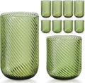 Set of 8 Ribbed Glassware, 4 Highball Glasses 14oz & 4 Rocks Drinking Glasses by WeirdUncle